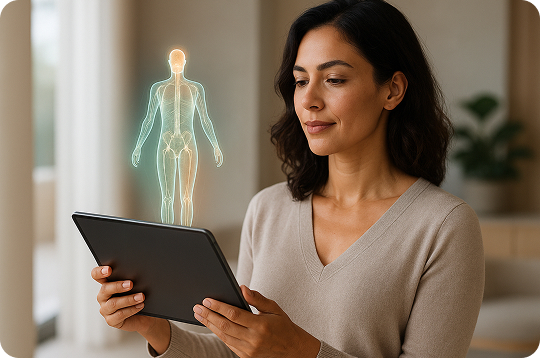 Profissional de saúde analisando exame com tablet